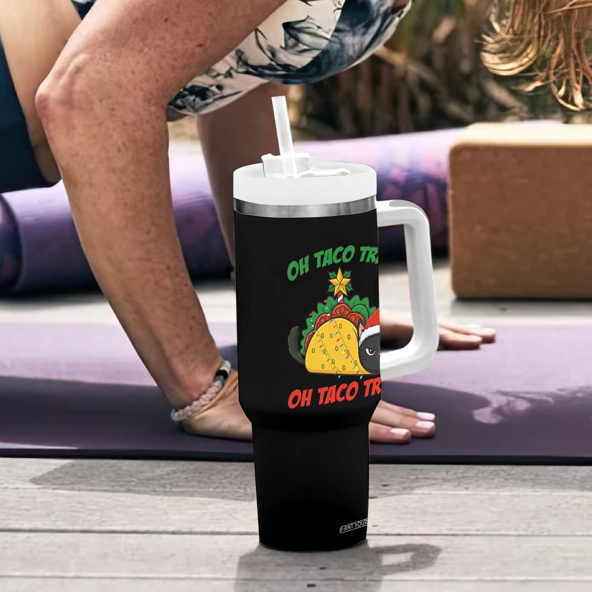 Funny Taco Cat Tree Christmas Tumbler With Handle TS14 Print Your Wear