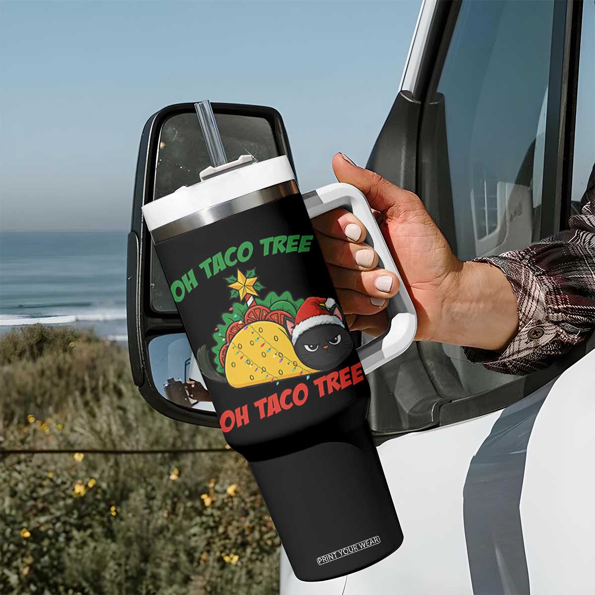 Funny Taco Cat Tree Christmas Tumbler With Handle TS14 Print Your Wear