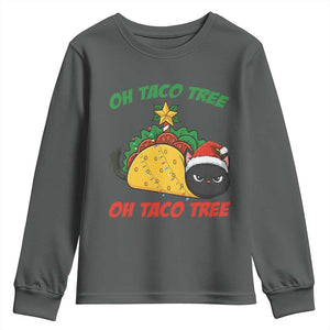 Funny Taco Cat Tree Christmas Youth Sweatshirt TS14 Dark Heather Print Your Wear