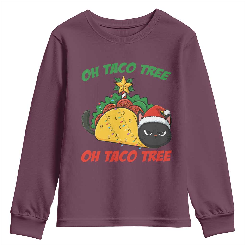 Funny Taco Cat Tree Christmas Youth Sweatshirt TS14 Maroon Print Your Wear