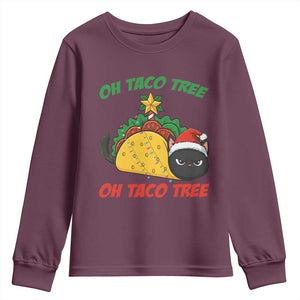 Funny Taco Cat Tree Christmas Youth Sweatshirt TS14 Maroon Print Your Wear