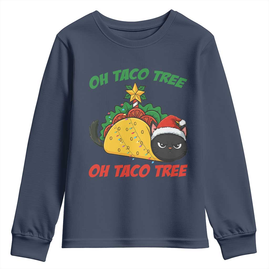 Funny Taco Cat Tree Christmas Youth Sweatshirt TS14 Navy Print Your Wear