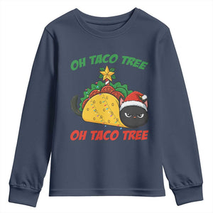 Funny Taco Cat Tree Christmas Youth Sweatshirt TS14 Navy Print Your Wear