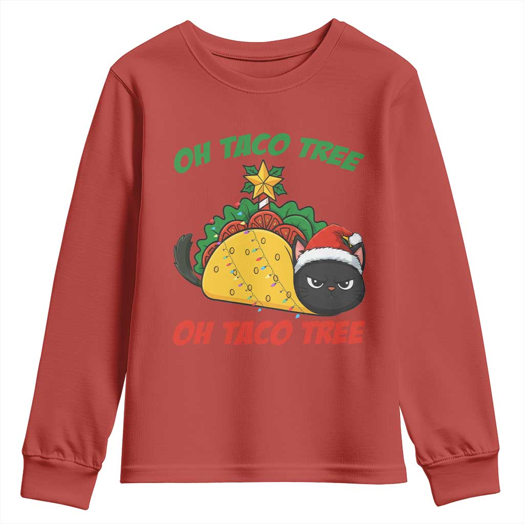 Funny Taco Cat Tree Christmas Youth Sweatshirt TS14 Red Print Your Wear