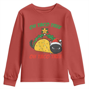 Funny Taco Cat Tree Christmas Youth Sweatshirt TS14 Red Print Your Wear