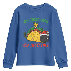 Funny Taco Cat Tree Christmas Youth Sweatshirt TS14 Royal Blue Print Your Wear