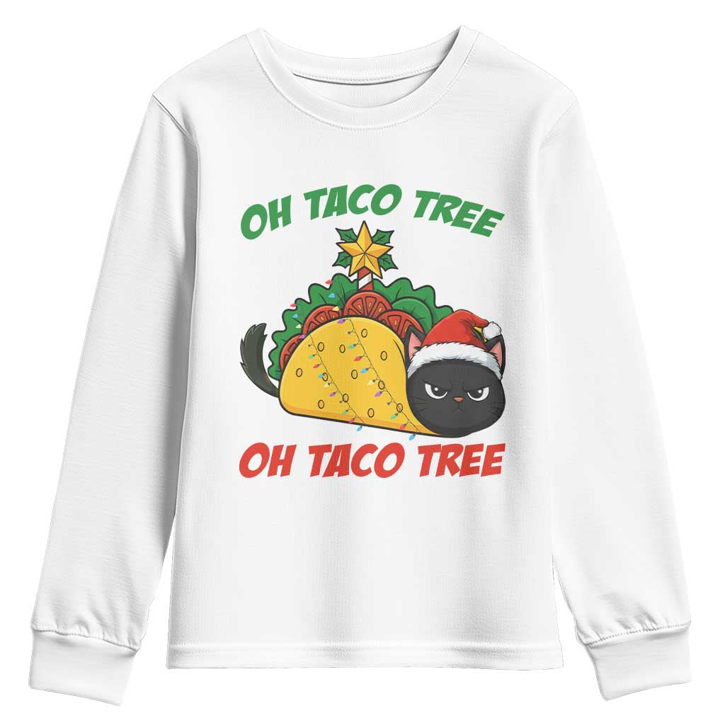 Funny Taco Cat Tree Christmas Youth Sweatshirt TS14 White Print Your Wear