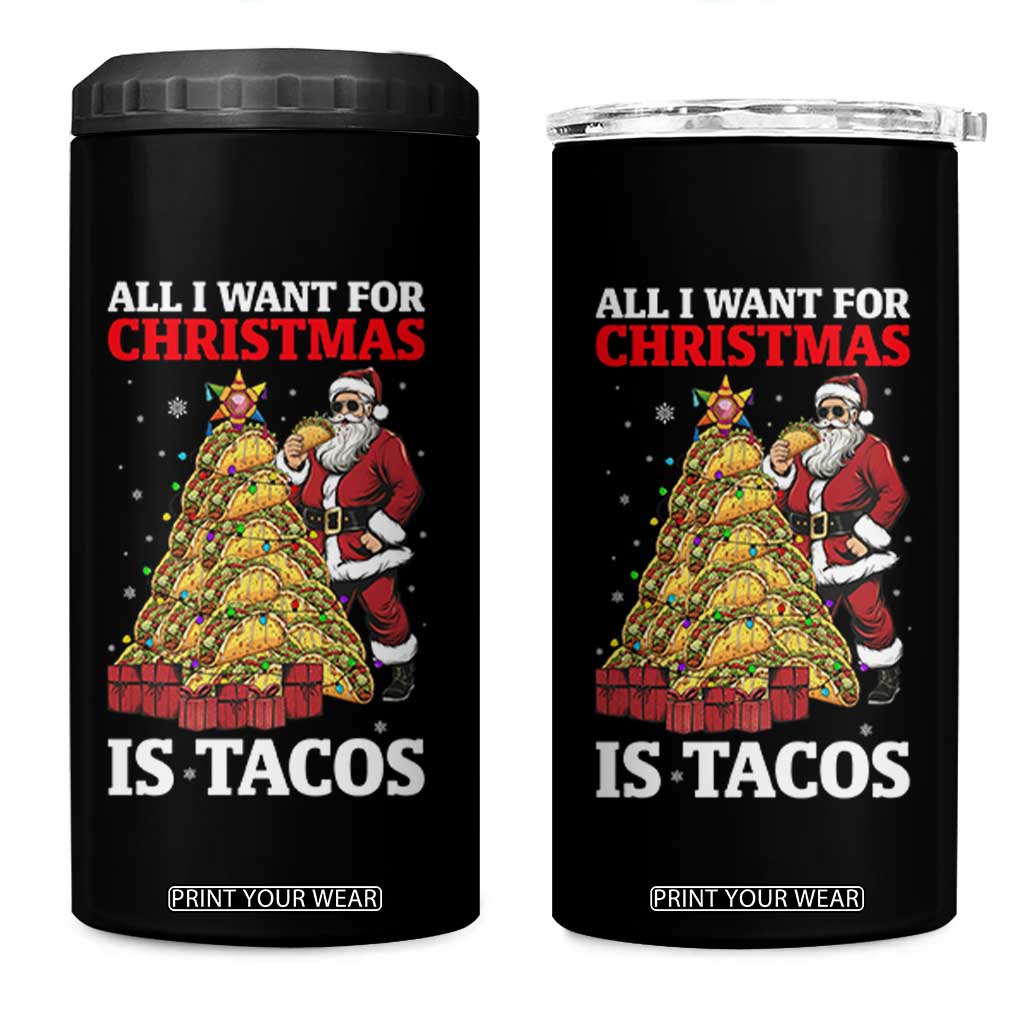Funny Santa Taco 4 in 1 Can Cooler Tumbler All I Want For Christmas Is Taco TS14 One Size: 16 oz Black Print Your Wear