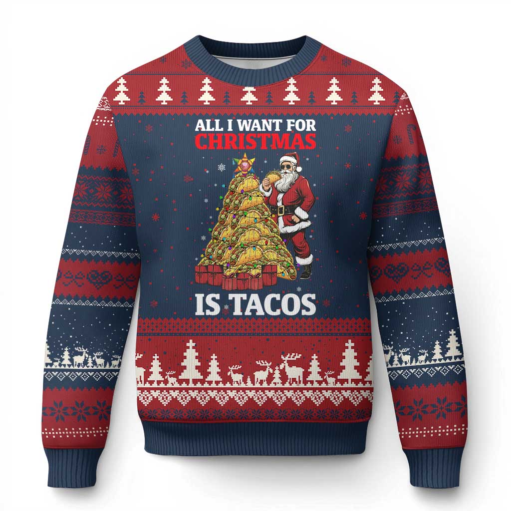 Funny Santa Taco Ugly Christmas Sweater All I Want For Xmas Is Taco TS14 Navy Red Print Your Wear