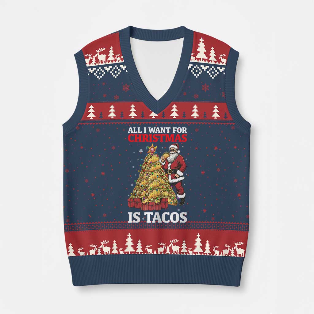 Funny Santa Taco V-Neck Knit Sweater Vest All I Want For Xmas Is Taco TS14 Navy Red Print Your Wear