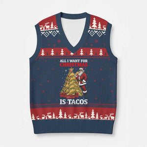 Funny Santa Taco V-Neck Knit Sweater Vest All I Want For Xmas Is Taco TS14 Navy Red Print Your Wear