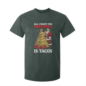 Funny Santa Taco T Shirt For Kid All I Want For Christmas Is Taco TS14 Dark Forest Green Print Your Wear