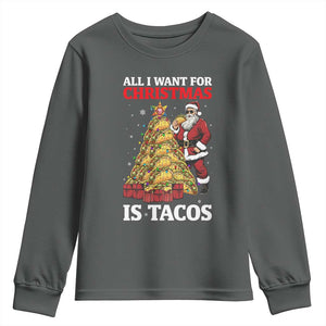 Funny Santa Taco Youth Sweatshirt All I Want For Christmas Is Taco TS14 Dark Heather Print Your Wear