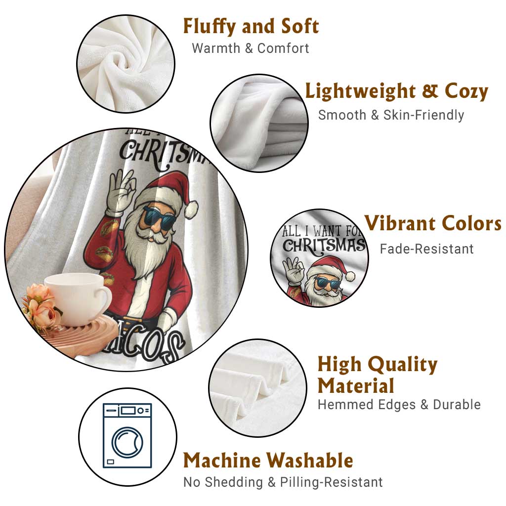 Funny Santa Taco Christmas Throw Blanket All I Want For Christmas Is Taco TS14 Print Your Wear