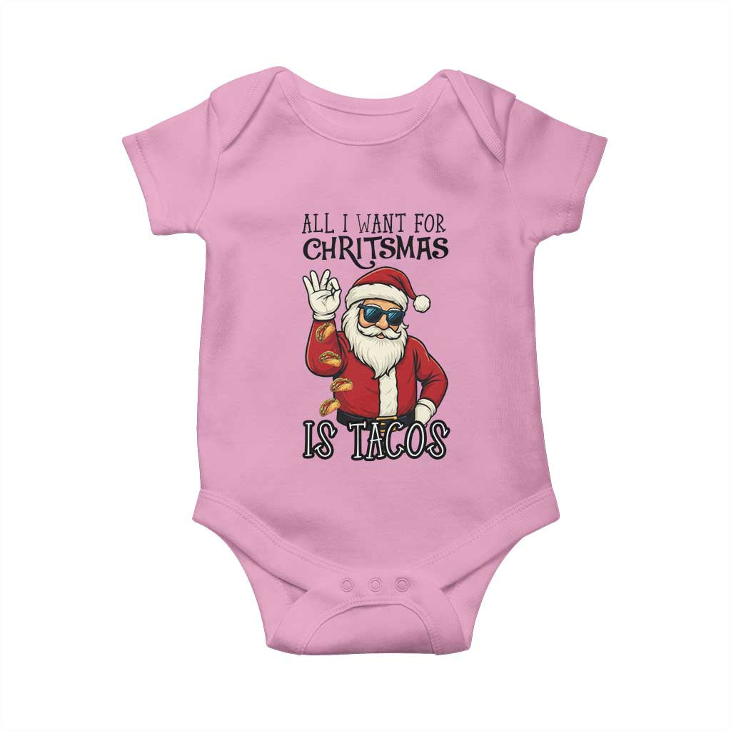 Funny Santa Taco Christmas Baby Onesie All I Want For Christmas Is Taco TS14 Light Pink Print Your Wear