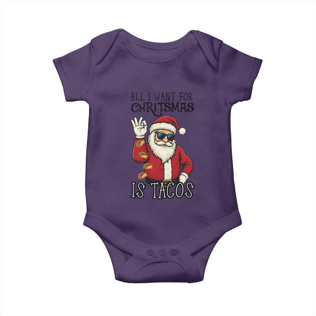 Funny Santa Taco Christmas Baby Onesie All I Want For Christmas Is Taco TS14 Purple Print Your Wear