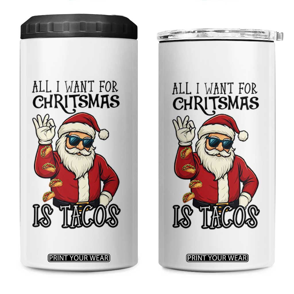 Funny Santa Taco Christmas 4 in 1 Can Cooler Tumbler All I Want For Christmas Is Taco TS14 One Size: 16 oz White Print Your Wear