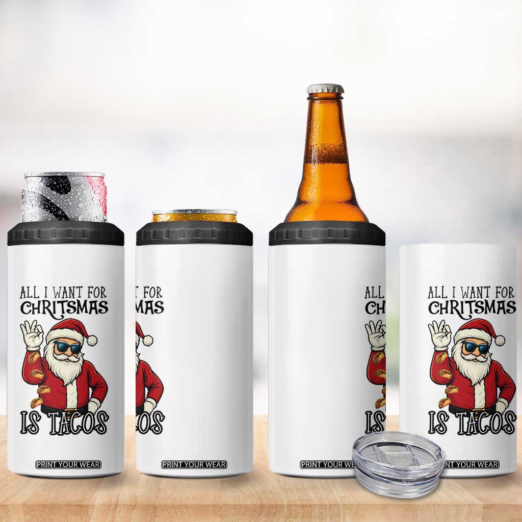 Funny Santa Taco Christmas 4 in 1 Can Cooler Tumbler All I Want For Christmas Is Taco TS14 Print Your Wear