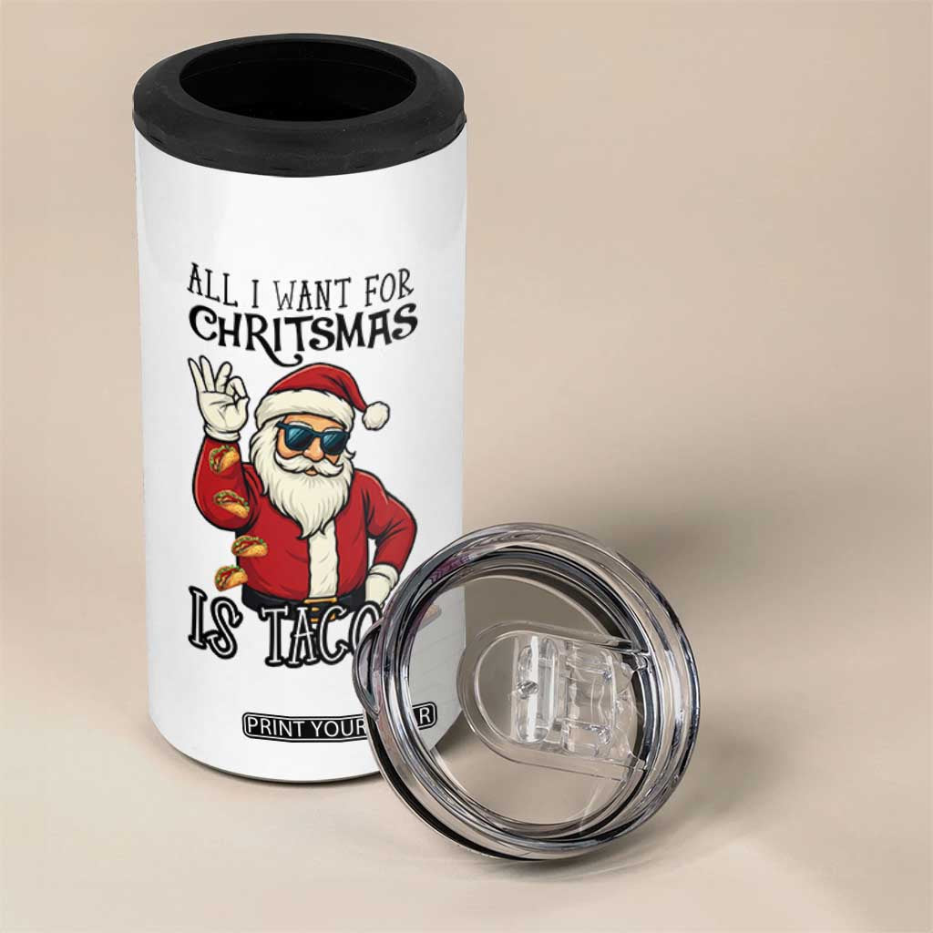 Funny Santa Taco Christmas 4 in 1 Can Cooler Tumbler All I Want For Christmas Is Taco TS14 Print Your Wear