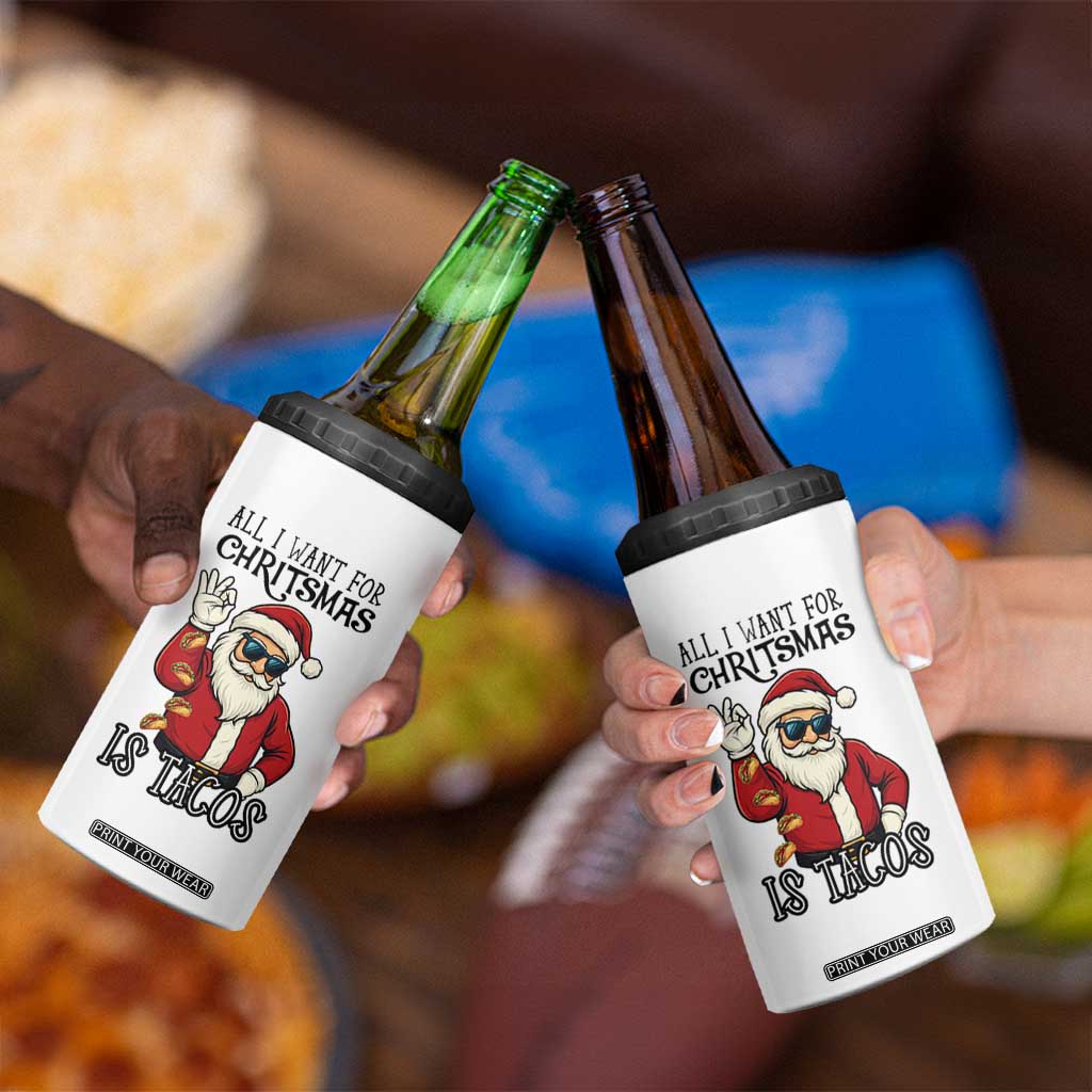 Funny Santa Taco Christmas 4 in 1 Can Cooler Tumbler All I Want For Christmas Is Taco TS14 Print Your Wear