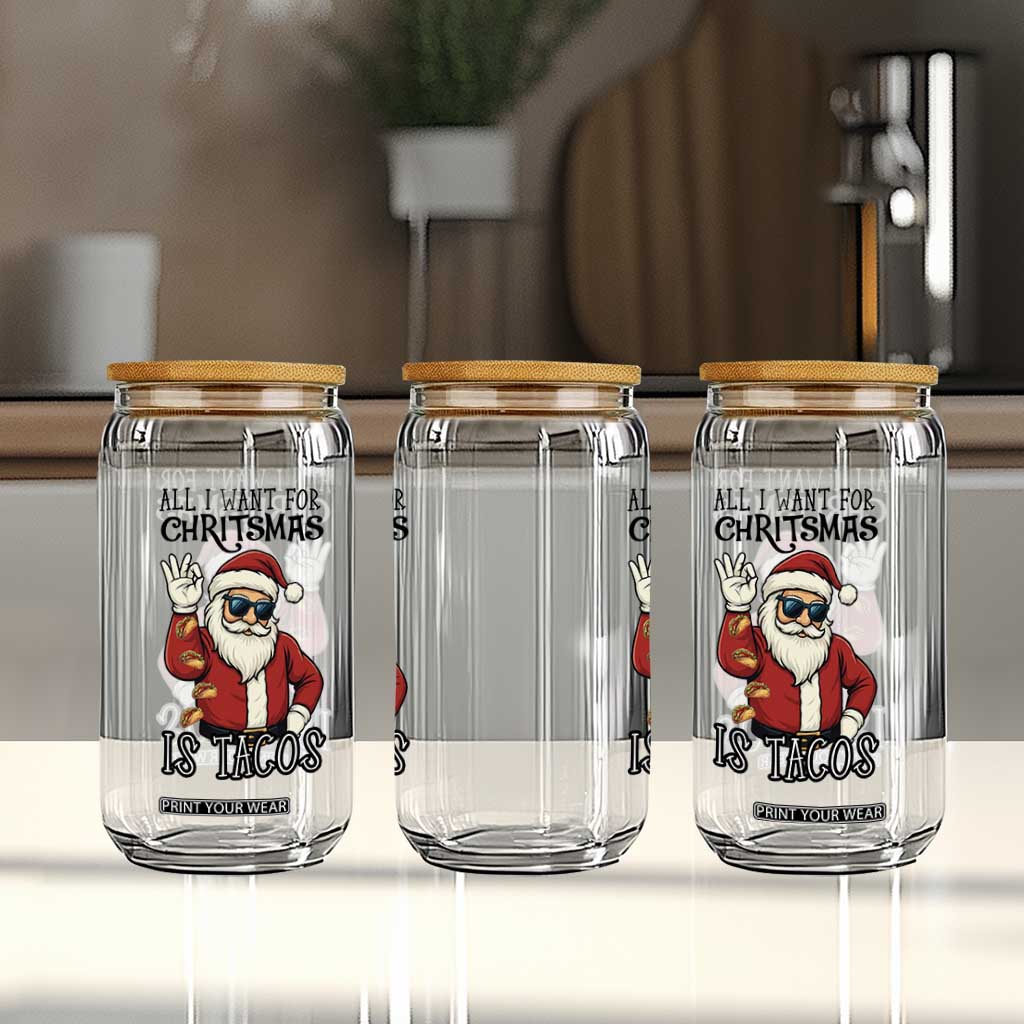 Funny Santa Taco Christmas Glass Can All I Want For Christmas Is Taco TS14 Print Your Wear