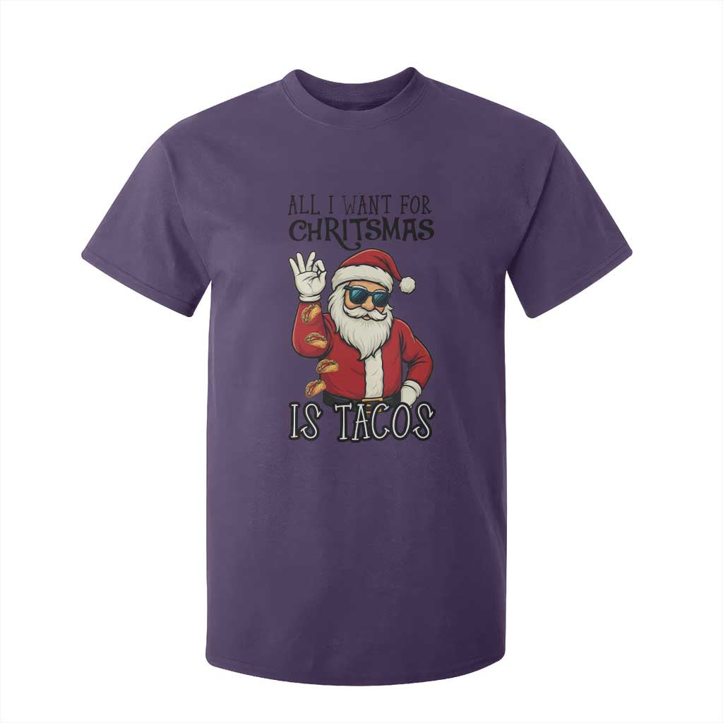 Funny Santa Taco Christmas T Shirt For Kid All I Want For Christmas Is Taco TS14 Purple Print Your Wear