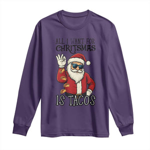 Funny Santa Taco Christmas Long Sleeve Shirt All I Want For Christmas Is Taco TS14 Purple Print Your Wear