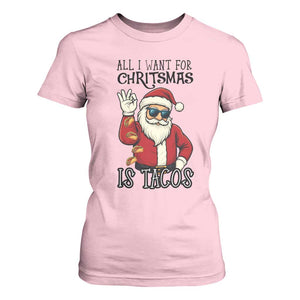 Funny Santa Taco Christmas T Shirt For Women All I Want For Christmas Is Taco TS14 Light Pink Print Your Wear
