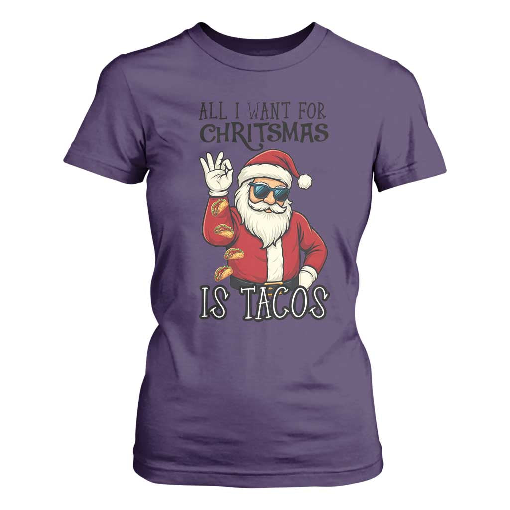 Funny Santa Taco Christmas T Shirt For Women All I Want For Christmas Is Taco TS14 Purple Print Your Wear