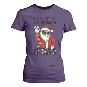 Funny Santa Taco Christmas T Shirt For Women All I Want For Christmas Is Taco TS14 Purple Print Your Wear