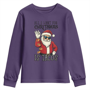 Funny Santa Taco Christmas Youth Sweatshirt All I Want For Christmas Is Taco TS14 Purple Print Your Wear