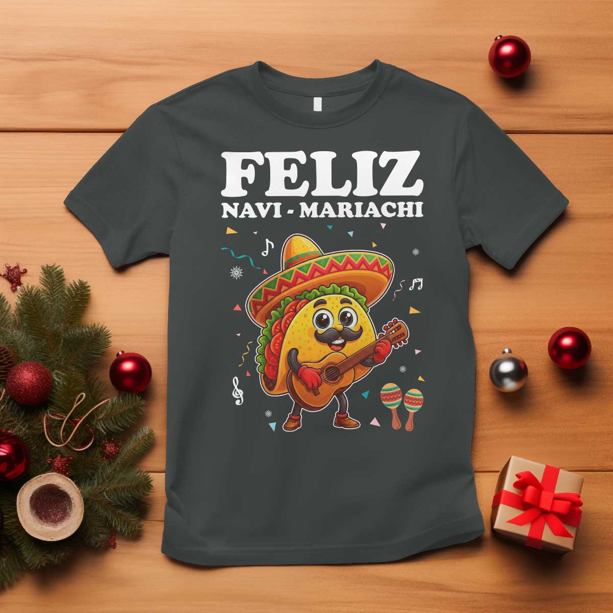 Funny Taco Mexican Christmas T Shirt Feliz Navi Mariachi TS14 Dark Heather Print Your Wear