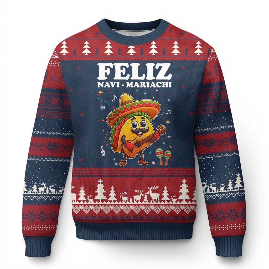Funny Taco Mexican Xmas Ugly Christmas Sweater Feliz Navi Mariachi TS14 Navy Red Print Your Wear