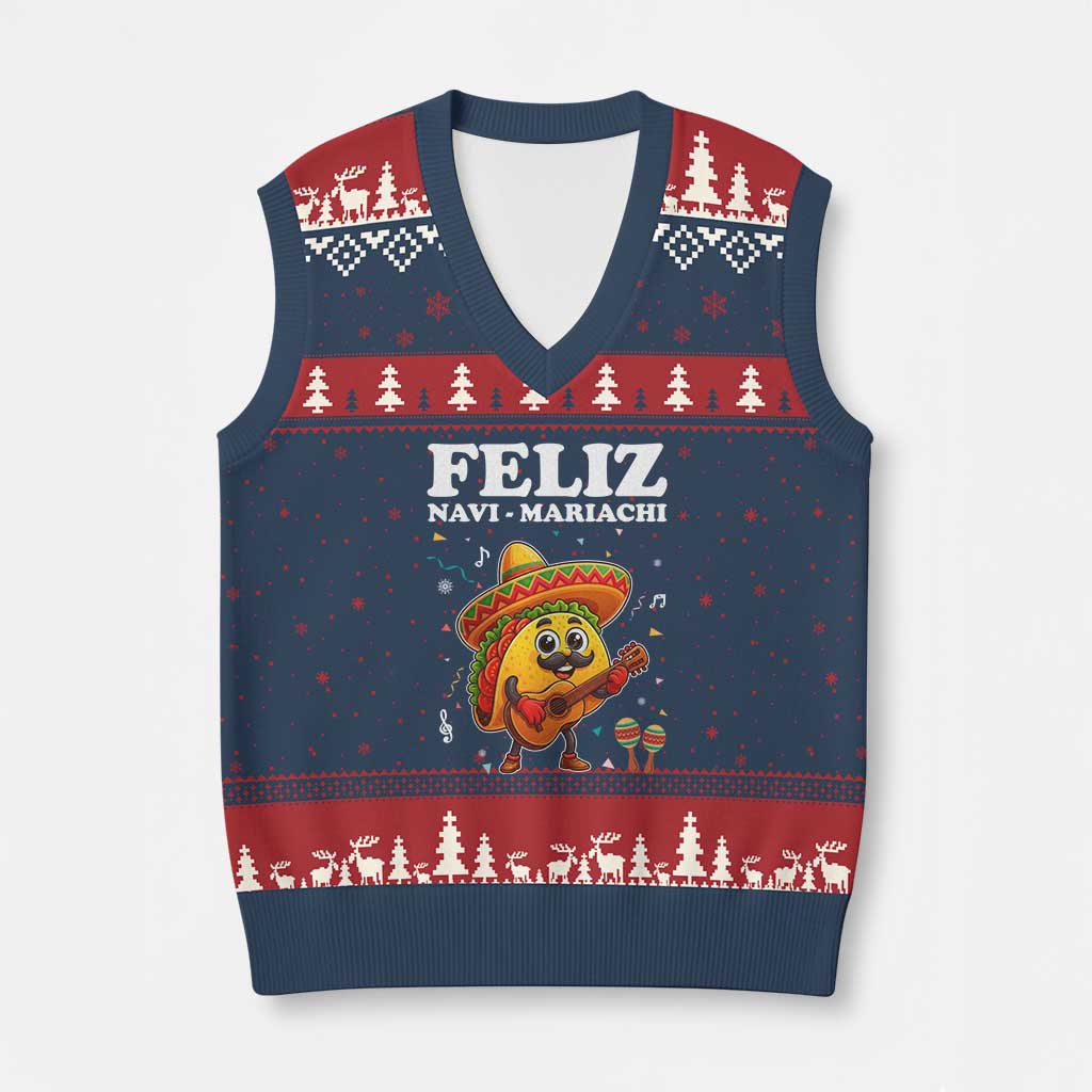 Funny Taco Mexican Xmas V-Neck Knit Sweater Vest Feliz Navi Mariachi TS14 Navy Red Print Your Wear