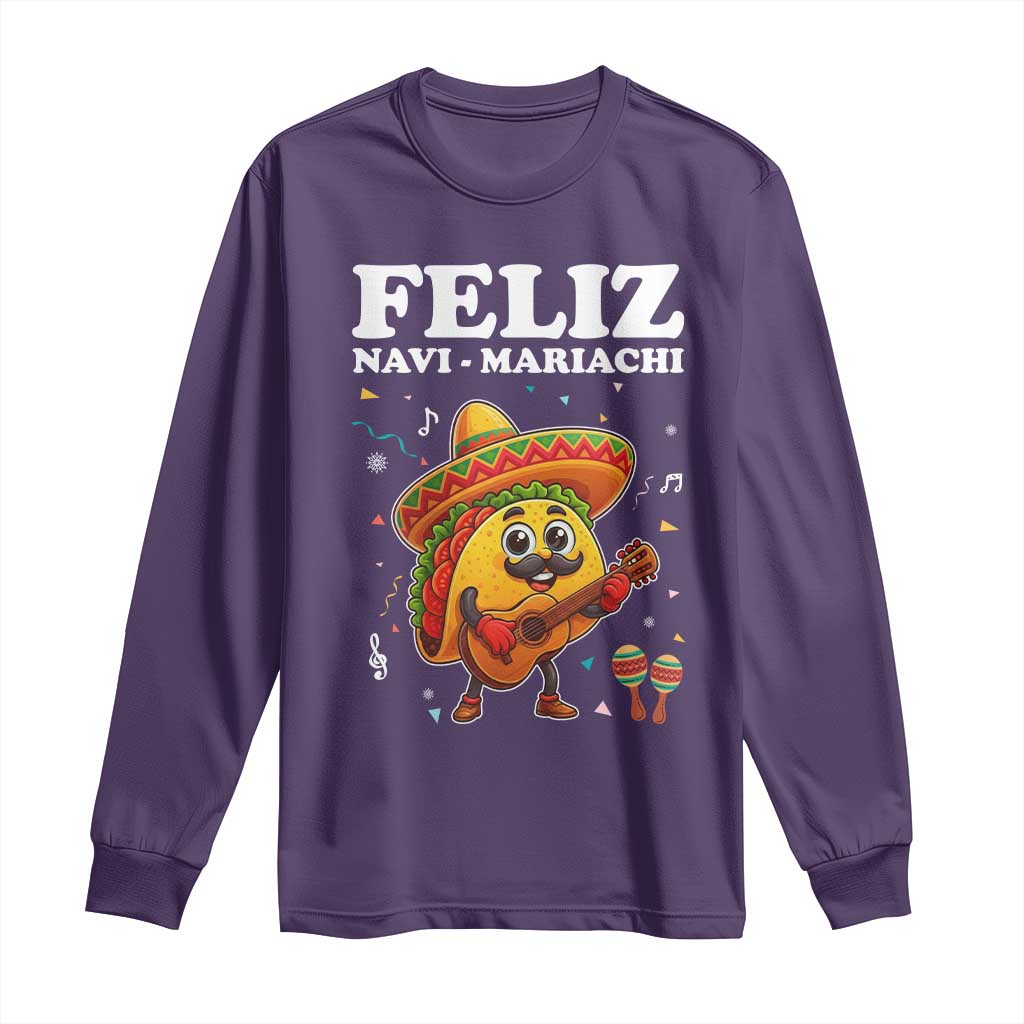 Funny Taco Mexican Christmas Long Sleeve Shirt Feliz Navi Mariachi TS14 Purple Print Your Wear