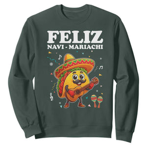 Funny Taco Mexican Christmas Sweatshirt Feliz Navi Mariachi TS14 Dark Forest Green Print Your Wear
