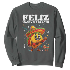 Funny Taco Mexican Christmas Sweatshirt Feliz Navi Mariachi TS14 Dark Heather Print Your Wear