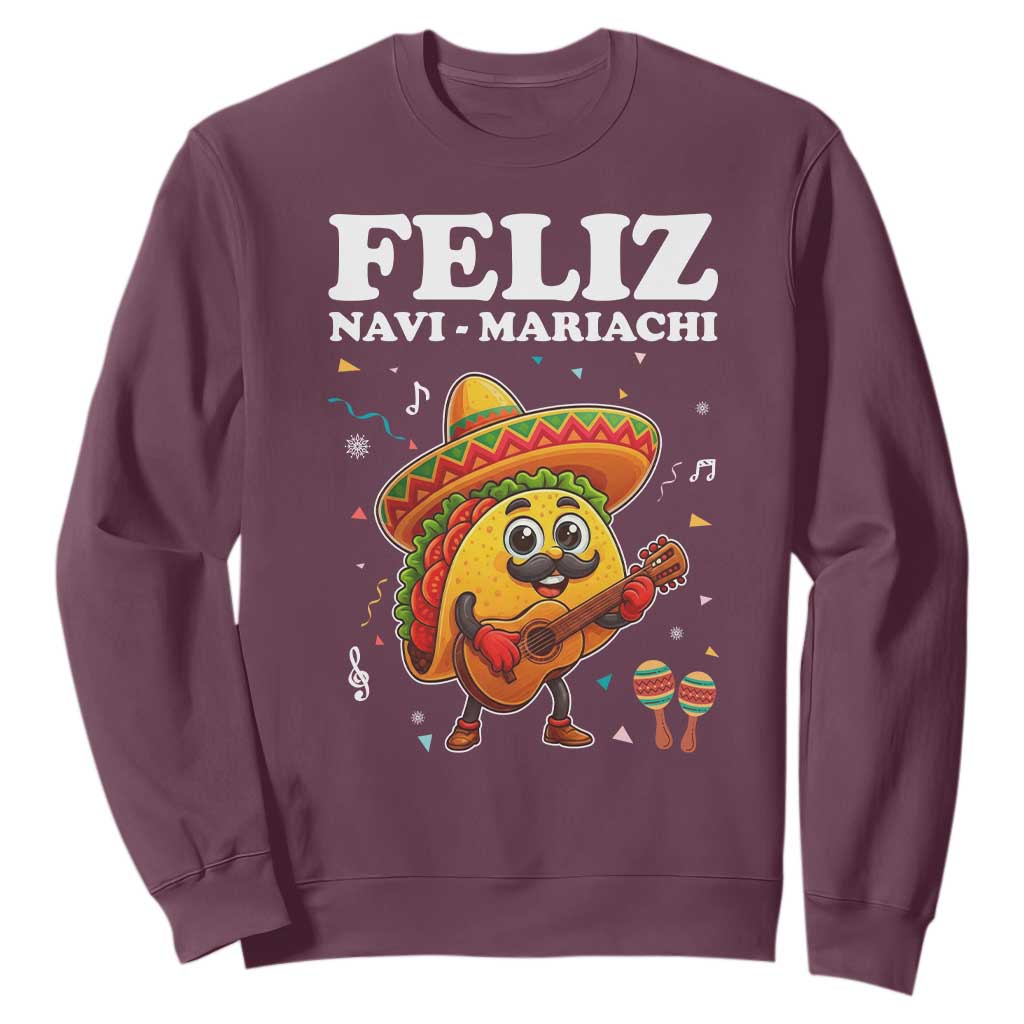 Funny Taco Mexican Christmas Sweatshirt Feliz Navi Mariachi TS14 Maroon Print Your Wear