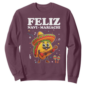Funny Taco Mexican Christmas Sweatshirt Feliz Navi Mariachi TS14 Maroon Print Your Wear