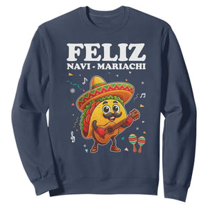 Funny Taco Mexican Christmas Sweatshirt Feliz Navi Mariachi TS14 Navy Print Your Wear