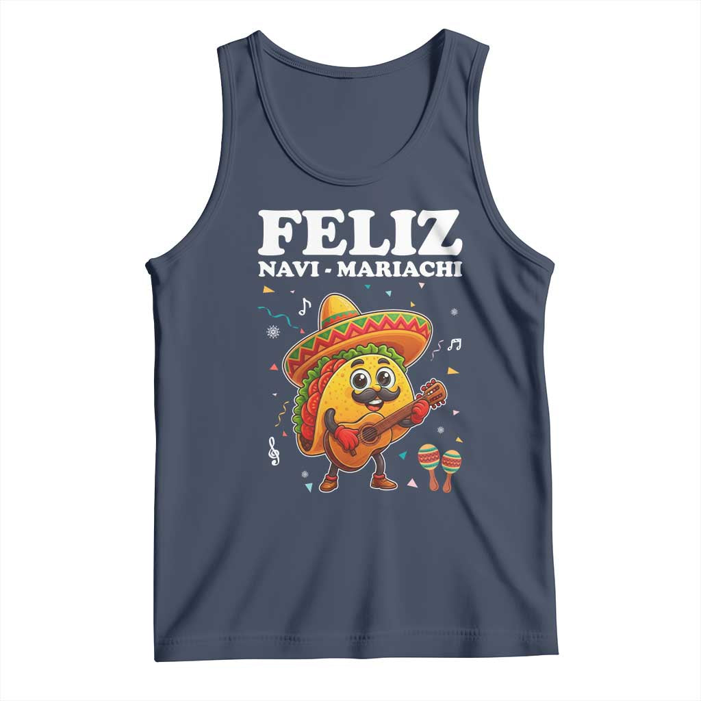 Funny Taco Mexican Christmas Tank Top Feliz Navi Mariachi TS14 Navy Print Your Wear