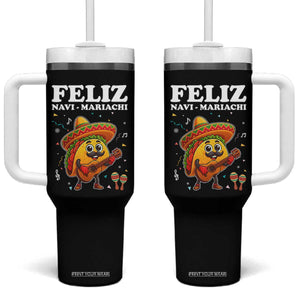 Funny Taco Mexican Christmas Tumbler With Handle Feliz Navi Mariachi TS14 One Size: 40 oz Black Print Your Wear