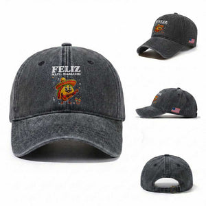 Funny Taco Mexican Christmas Washed Cotton Baseball Cap Feliz Navi Mariachi TS14 Washed Cap Universal Fit Dark Gray Print Your Wear