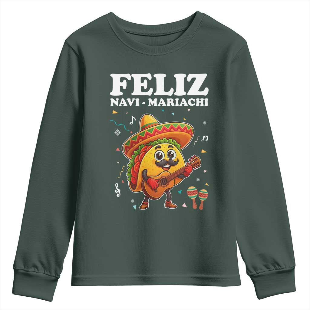 Funny Taco Mexican Christmas Youth Sweatshirt Feliz Navi Mariachi TS14 Dark Forest Green Print Your Wear