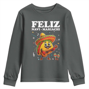 Funny Taco Mexican Christmas Youth Sweatshirt Feliz Navi Mariachi TS14 Dark Heather Print Your Wear