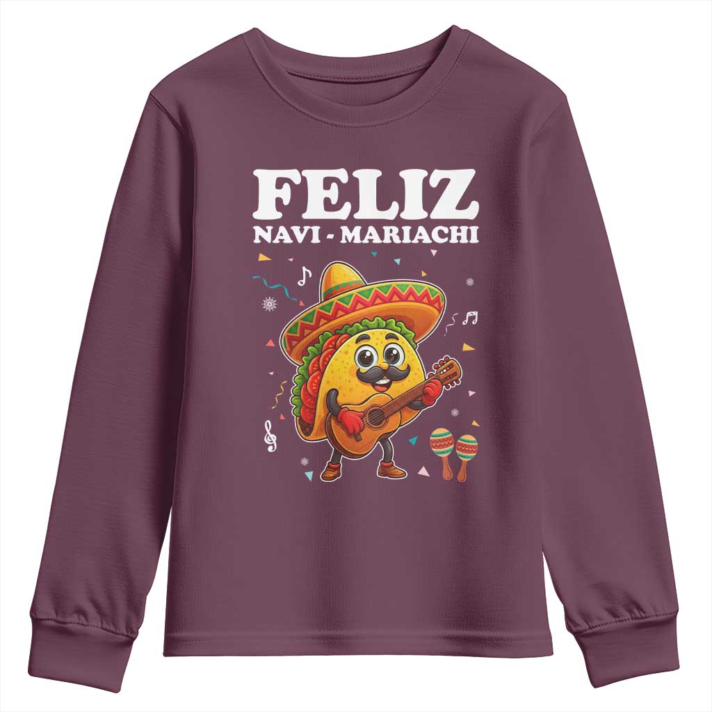 Funny Taco Mexican Christmas Youth Sweatshirt Feliz Navi Mariachi TS14 Maroon Print Your Wear