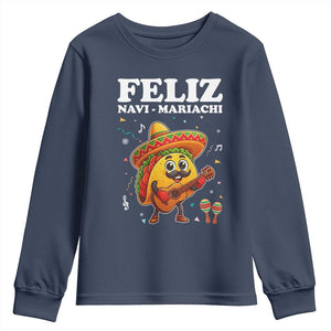 Funny Taco Mexican Christmas Youth Sweatshirt Feliz Navi Mariachi TS14 Navy Print Your Wear