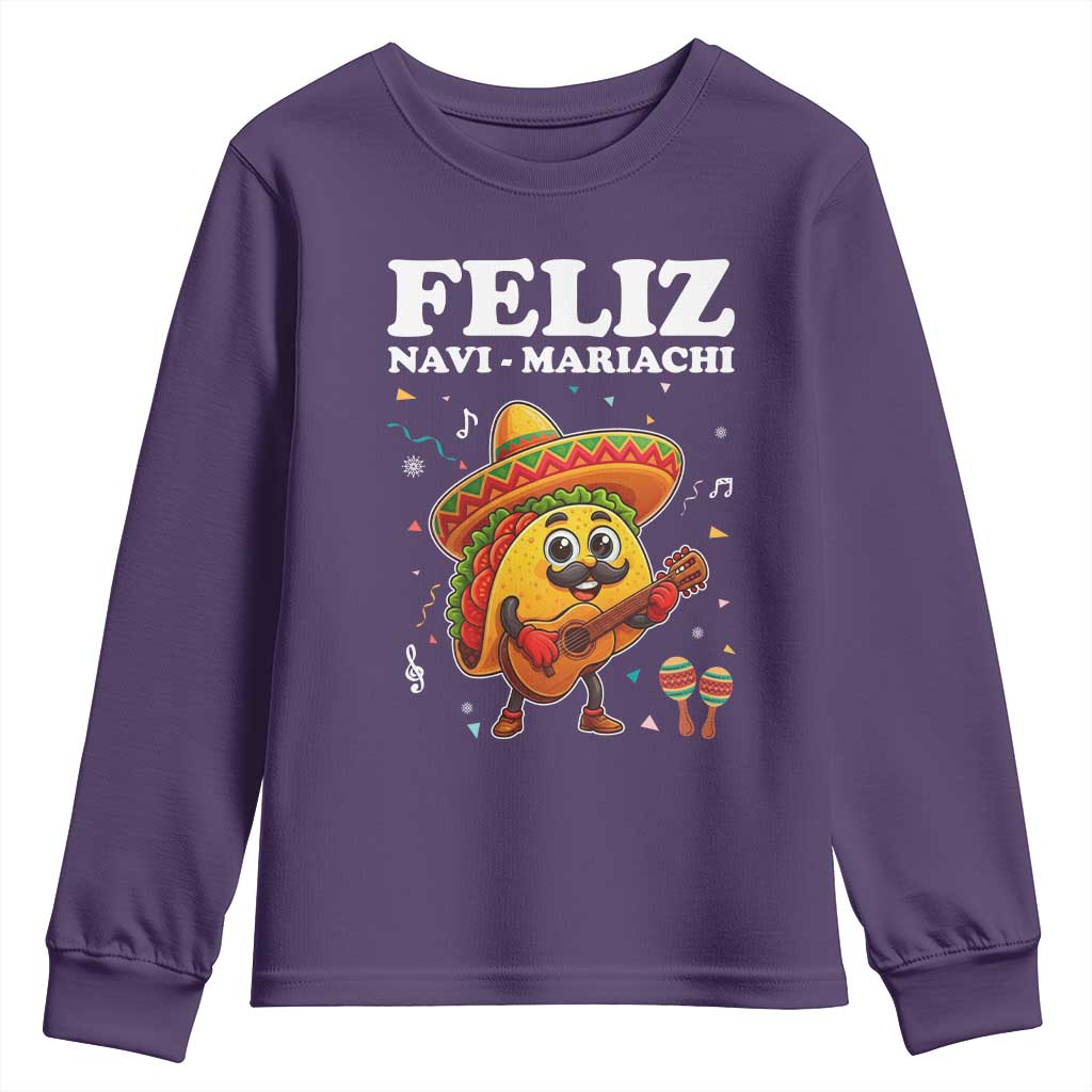 Funny Taco Mexican Christmas Youth Sweatshirt Feliz Navi Mariachi TS14 Purple Print Your Wear