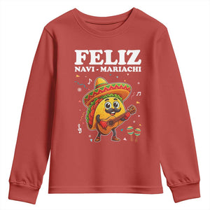 Funny Taco Mexican Christmas Youth Sweatshirt Feliz Navi Mariachi TS14 Red Print Your Wear
