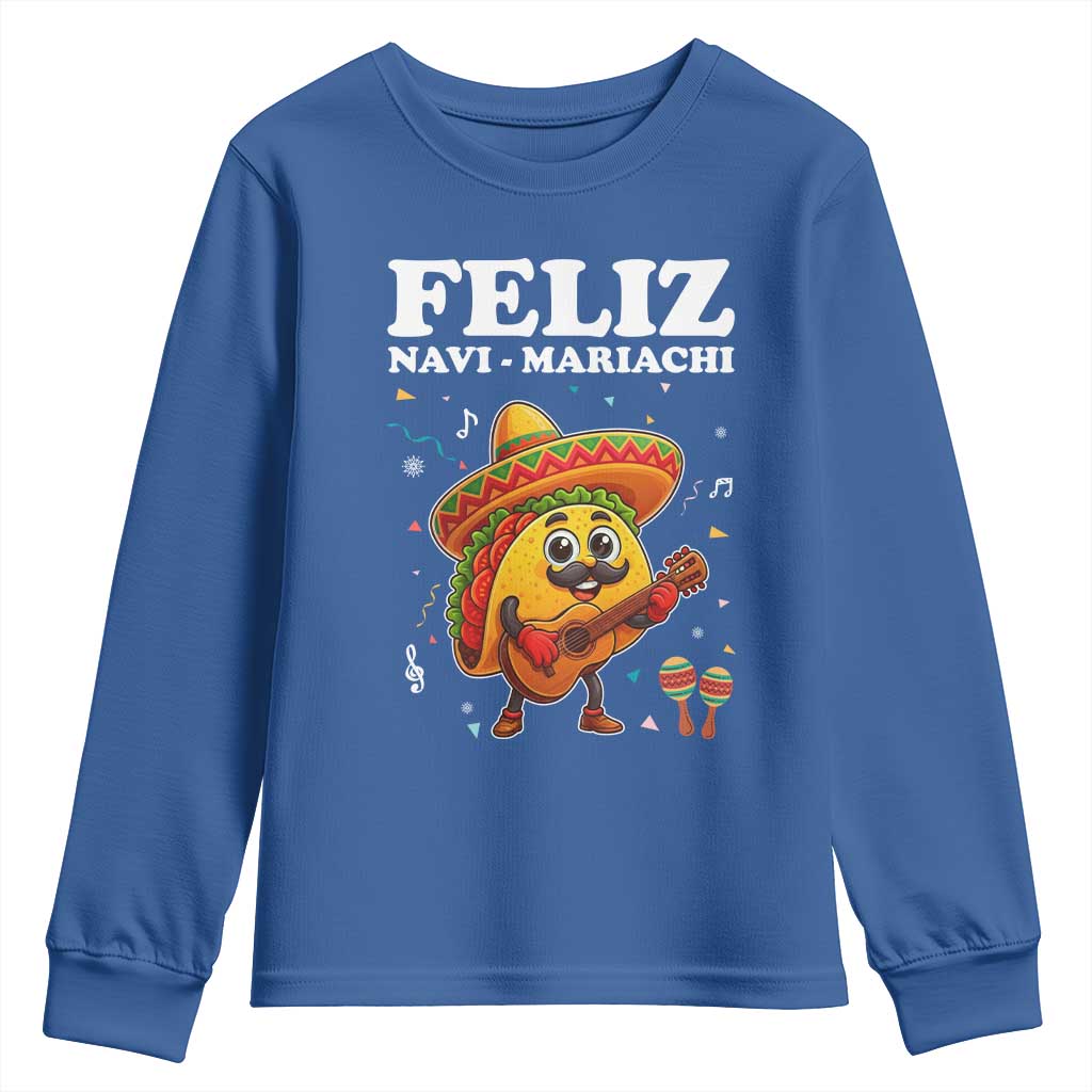 Funny Taco Mexican Christmas Youth Sweatshirt Feliz Navi Mariachi TS14 Royal Blue Print Your Wear